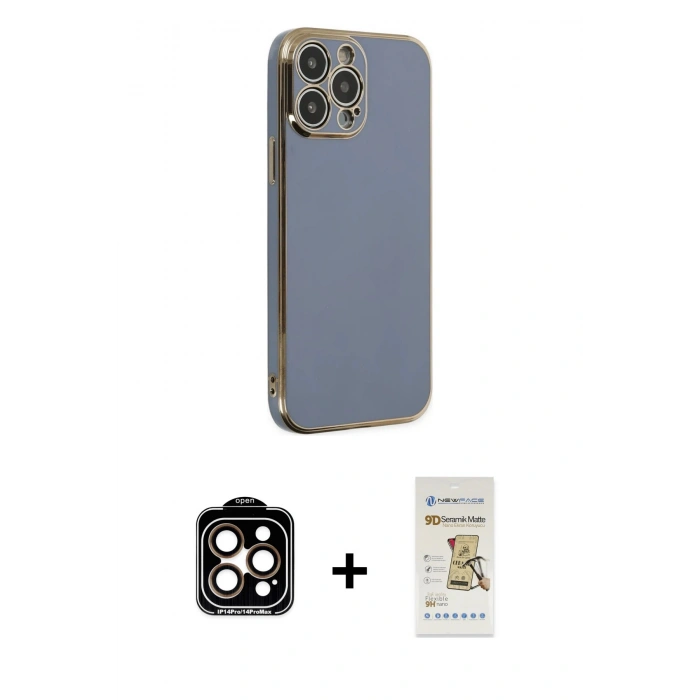 MARSİLYAN™- iPhone 14 Pro Max Kılıf Yankı Serisi - Siyah Mat Seramik Nano Ekran Koruyucu + Turuncu PVD Metal Kamera Lens