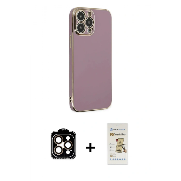 MARSİLYAN™- iPhone 14 Pro Max Kılıf Yankı Serisi - Siyah Mat Seramik Nano Ekran Koruyucu + Turuncu PVD Metal Kamera Lens