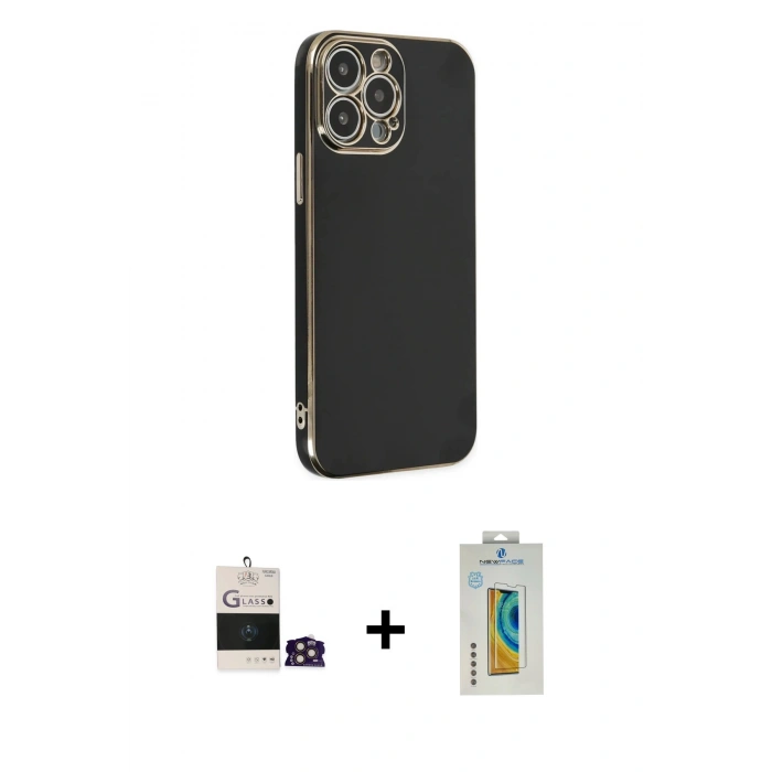 MARSİLYAN™- iPhone 14 Pro Max Kılıf Yankı Serisi - Siyah Polymer Nano Ekran Koruyucu + Bilvis Titan Kamera Lens - GD