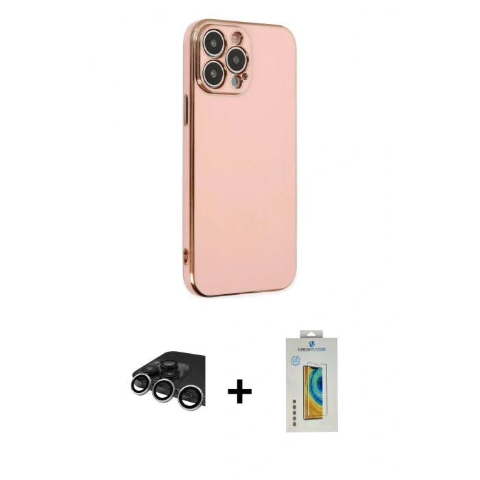 MARSİLYAN™- iPhone 14 Pro Max Kılıf Yankı Serisi - Siyah Polymer Nano Ekran Koruyucu + Raze Metal Kamera Lens - GS