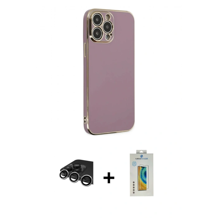MARSİLYAN™- iPhone 14 Pro Max Kılıf Yankı Serisi - Siyah Polymer Nano Ekran Koruyucu + Raze Metal Kamera Lens - GS