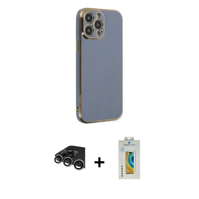 MARSİLYAN™- iPhone 14 Pro Max Kılıf Yankı Serisi - Siyah Polymer Nano Ekran Koruyucu + Raze Metal Kamera Lens - GS