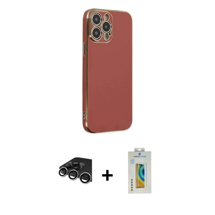 MARSİLYAN™- iPhone 14 Pro Max Kılıf Yankı Serisi - Siyah Polymer Nano Ekran Koruyucu + Raze Metal Kamera Lens - GS
