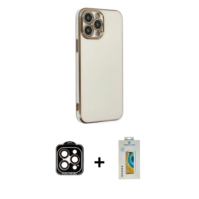 MARSİLYAN™- iPhone 14 Pro Max Kılıf Yankı Serisi - Siyah Polymer Nano Ekran Koruyucu + PVD Metal Kamera Lens - TU