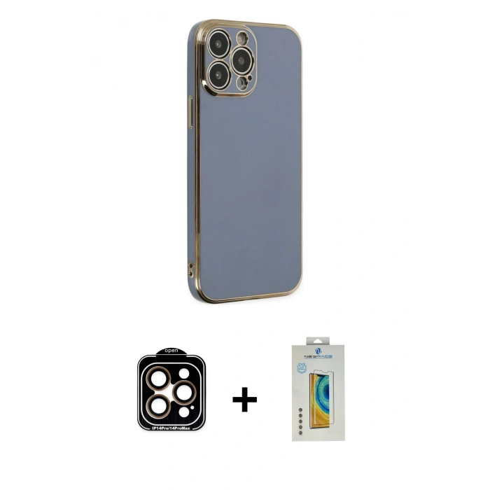MARSİLYAN™- iPhone 14 Pro Max Kılıf Yankı Serisi - Siyah Polymer Nano Ekran Koruyucu + PVD Metal Kamera Lens - TU