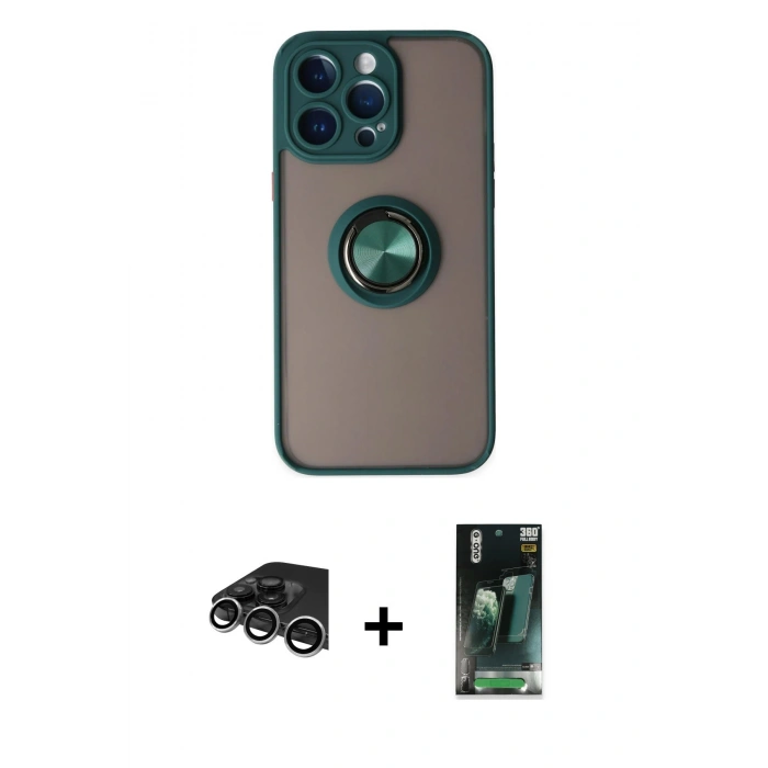 MARSİLYAN™- iPhone 14 Pro Max Kılıf Yörünge Çizgi - Şeffaf 360 Full Body Arka Koruyucu + Raze Metal Kamera Lens - GS