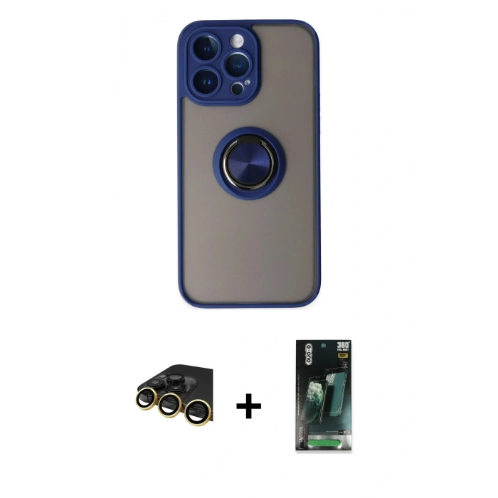 MARSİLYAN™- iPhone 14 Pro Max Kılıf Yörünge Çizgi - Şeffaf 360 Full Body Arka Koruyucu + Raze Metal Kamera Lens - GD