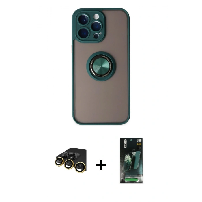 MARSİLYAN™- iPhone 14 Pro Max Kılıf Yörünge Çizgi - Şeffaf 360 Full Body Arka Koruyucu + Raze Metal Kamera Lens - GD