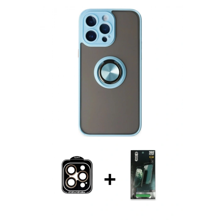 MARSİLYAN™- iPhone 14 Pro Max Kılıf Yörünge Çizgi - Şeffaf 360 Full Body Arka Koruyucu + PVD Metal Kamera Lens - TU