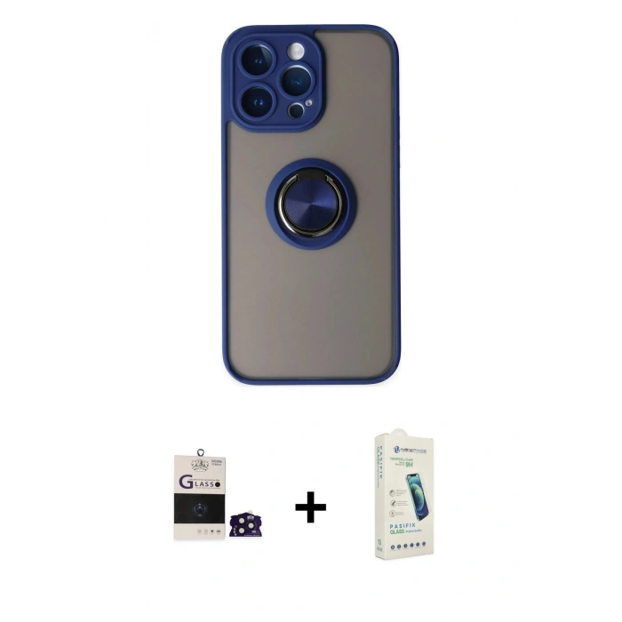 MARSİLYAN™- iPhone 14 Pro Max Kılıf Yörünge Çizgi - Şeffaf Pasifik Cam Ekran Koruyucu + Bilvis Titan Kamera Lens - DNMR