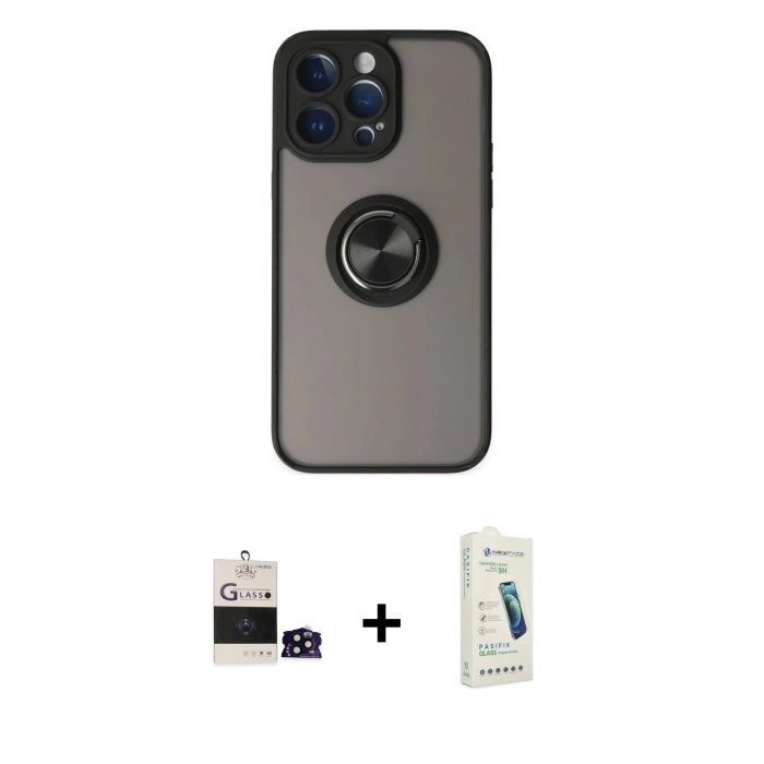 MARSİLYAN™- iPhone 14 Pro Max Kılıf Yörünge Çizgi - Şeffaf Pasifik Cam Ekran Koruyucu + Bilvis Titan Kamera Lens - SH