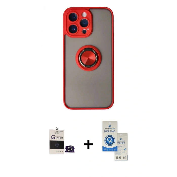 MARSİLYAN™- iPhone 14 Pro Max Kılıf Yörünge Çizgi - Şeffaf Royal Nano Ekran Koruyucu + Bilvis Titan Kamera Lens - SH