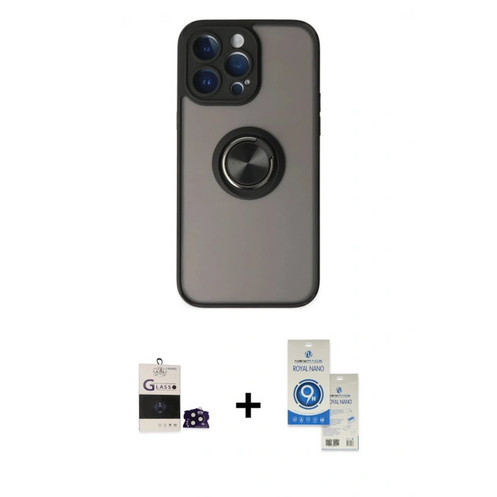 MARSİLYAN™- iPhone 14 Pro Max Kılıf Yörünge Çizgi - Şeffaf Royal Nano Ekran Koruyucu + Bilvis Titan Kamera Lens - SH