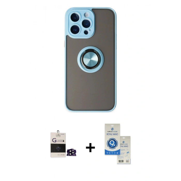 MARSİLYAN™- iPhone 14 Pro Max Kılıf Yörünge Çizgi - Şeffaf Royal Nano Ekran Koruyucu + Bilvis Titan Kamera Lens - SH