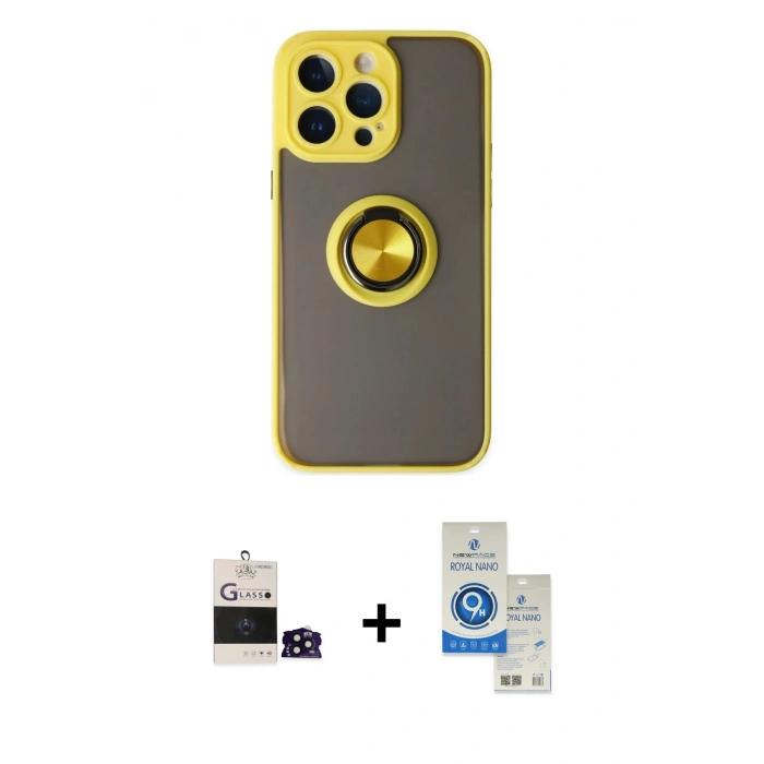 MARSİLYAN™- iPhone 14 Pro Max Kılıf Yörünge Çizgi - Şeffaf Royal Nano Ekran Koruyucu + Bilvis Titan Kamera Lens - SH