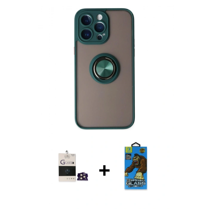 MARSİLYAN™- iPhone 14 Pro Max Kılıf Yörünge Çizgi - Siyah 18D Cam Ekran Koruyucu + Bilvis Titan Kamera Lens - GD