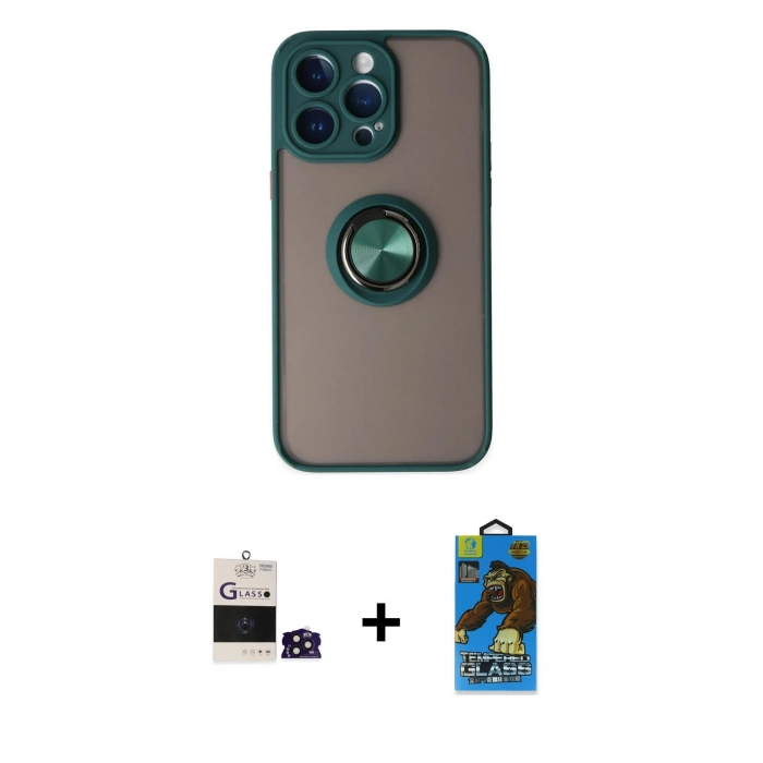 MARSİLYAN™- iPhone 14 Pro Max Kılıf Yörünge Çizgi - Siyah 18D Cam Ekran Koruyucu + Bilvis Titan Kamera Lens - DNMR