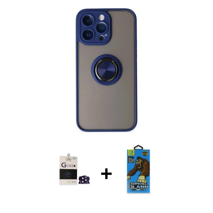 MARSİLYAN™- iPhone 14 Pro Max Kılıf Yörünge Çizgi - Siyah 18D Cam Ekran Koruyucu + Bilvis Titan Kamera Lens - DNMR