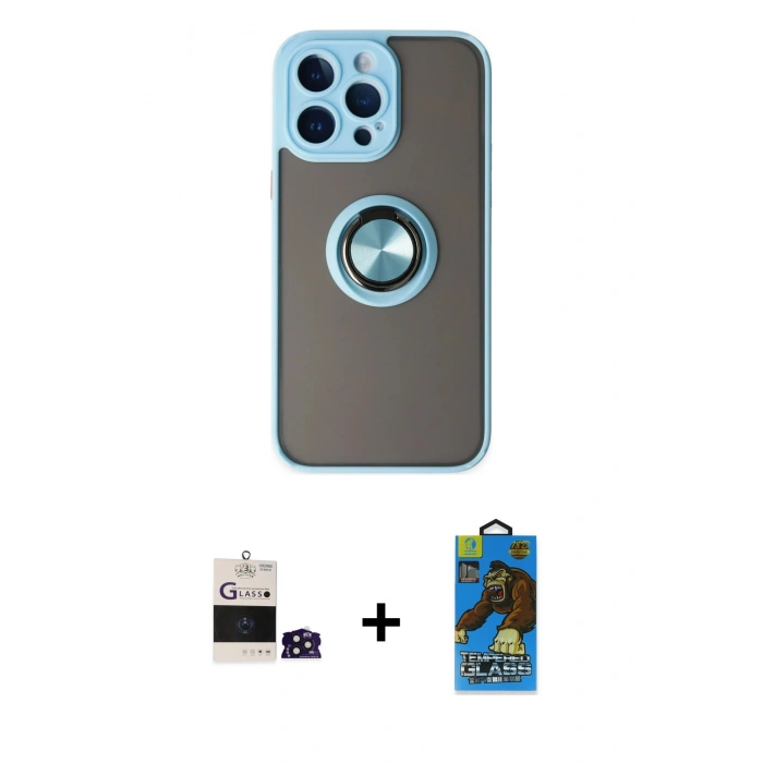 MARSİLYAN™- iPhone 14 Pro Max Kılıf Yörünge Çizgi - Siyah 18D Cam Ekran Koruyucu + Bilvis Titan Kamera Lens - DNMR