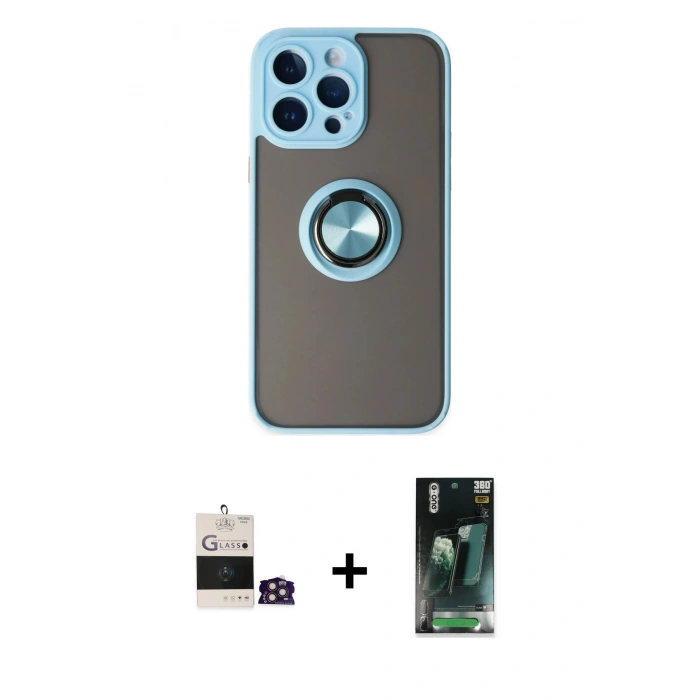 MARSİLYAN™- iPhone 14 Pro Max Kılıf Yörünge Çizgi - Siyah 360 Mat Full Body Arka Koruyucu + Bilvis Titan Kamera Lens - GD