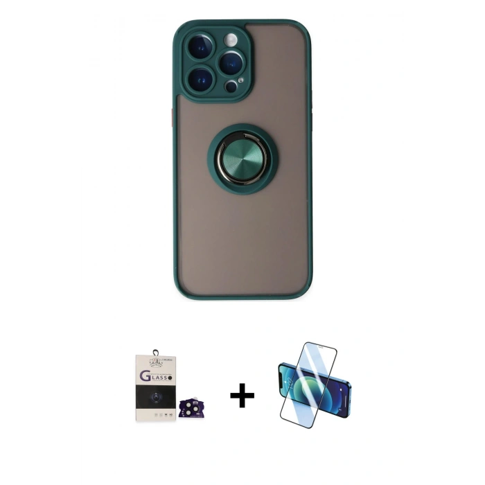 MARSİLYAN™- iPhone 14 Pro Max Kılıf Yörünge Çizgi - Siyah 3D Antistatik Cam Ekran Koruyucu + Siyah Bilvis Titan Kamera Lens