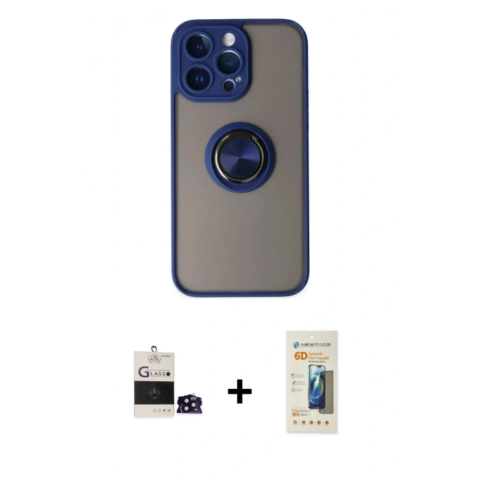 MARSİLYAN™- iPhone 14 Pro Max Kılıf Yörünge Çizgi - Siyah 6D Mat Seramik Hayalet Nano Ekran Koruyucu + Bilvis Titan Kamera Lens - SH