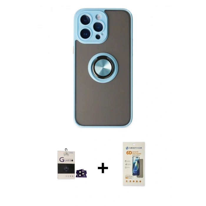 MARSİLYAN™- iPhone 14 Pro Max Kılıf Yörünge Çizgi - Siyah 6D Mat Seramik Hayalet Nano Ekran Koruyucu + Bilvis Titan Kamera Lens - SH