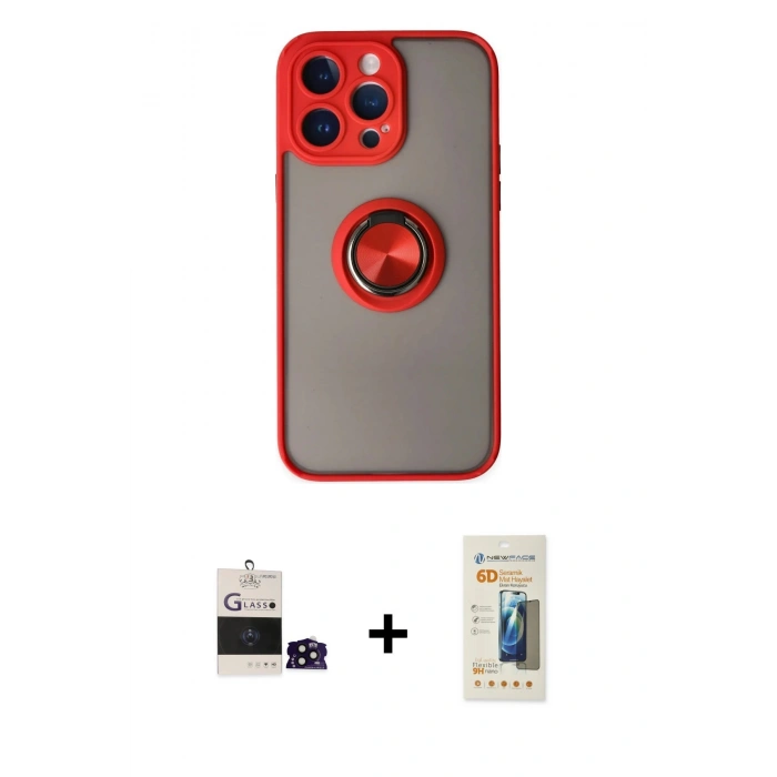 MARSİLYAN™- iPhone 14 Pro Max Kılıf Yörünge Çizgi - Siyah 6D Mat Seramik Hayalet Nano Ekran Koruyucu + Bilvis Titan Kamera Lens - SH
