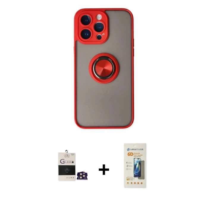 MARSİLYAN™- iPhone 14 Pro Max Kılıf Yörünge Çizgi - Siyah 6D Mat Seramik Hayalet Nano Ekran Koruyucu + Bilvis Titan Kamera Lens - GD