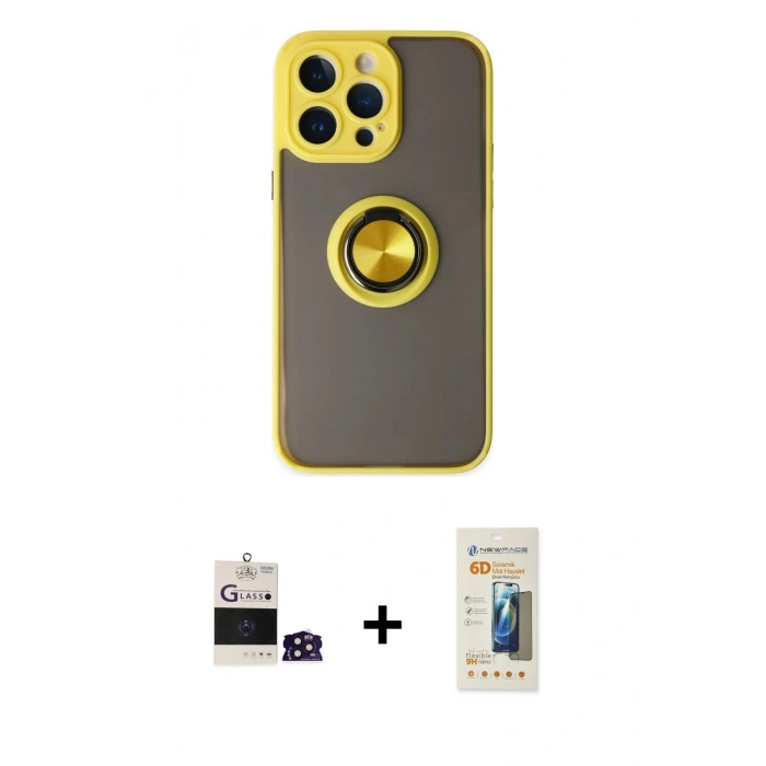 MARSİLYAN™- iPhone 14 Pro Max Kılıf Yörünge Çizgi - Siyah 6D Mat Seramik Hayalet Nano Ekran Koruyucu + Bilvis Titan Kamera Lens - DNMR