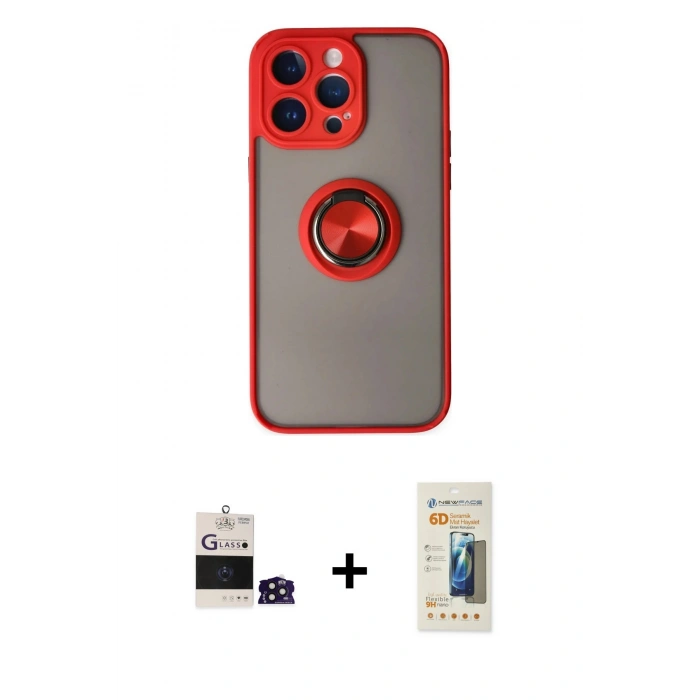 MARSİLYAN™- iPhone 14 Pro Max Kılıf Yörünge Çizgi - Siyah 6D Mat Seramik Hayalet Nano Ekran Koruyucu + Bilvis Titan Kamera Lens - DNMR