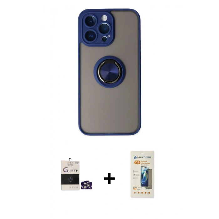 MARSİLYAN™- iPhone 14 Pro Max Kılıf Yörünge Çizgi - Siyah 6D Mat Seramik Hayalet Nano Ekran Koruyucu + Bilvis Titan Kamera Lens - GS