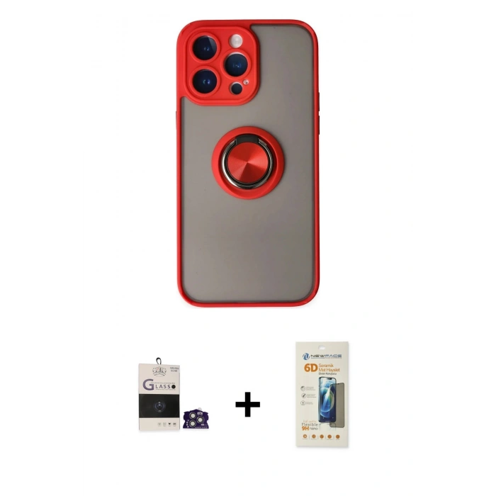 MARSİLYAN™- iPhone 14 Pro Max Kılıf Yörünge Çizgi - Siyah 6D Mat Seramik Hayalet Nano Ekran Koruyucu + Bilvis Titan Kamera Lens - GS