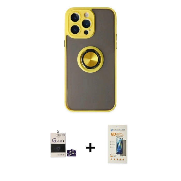 MARSİLYAN™- iPhone 14 Pro Max Kılıf Yörünge Çizgi - Siyah 6D Mat Seramik Hayalet Nano Ekran Koruyucu + Bilvis Titan Kamera Lens - GS