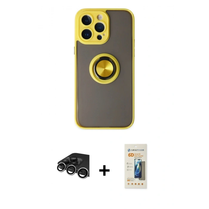 MARSİLYAN™- iPhone 14 Pro Max Kılıf Yörünge Çizgi - Siyah 6D Mat Seramik Hayalet Nano Ekran Koruyucu + Raze Metal Kamera Lens - GS