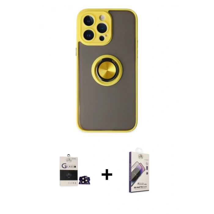 MARSİLYAN™- iPhone 14 Pro Max Kılıf Yörünge Çizgi - Siyah Bilvis 3D Mat Cam Ekran Koruyucu + Bilvis Titan Kamera Lens - SH