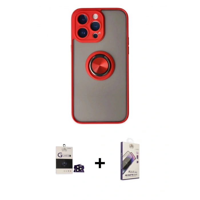 MARSİLYAN™- iPhone 14 Pro Max Kılıf Yörünge Çizgi - Siyah Bilvis 3D Mat Cam Ekran Koruyucu + Bilvis Titan Kamera Lens - SH