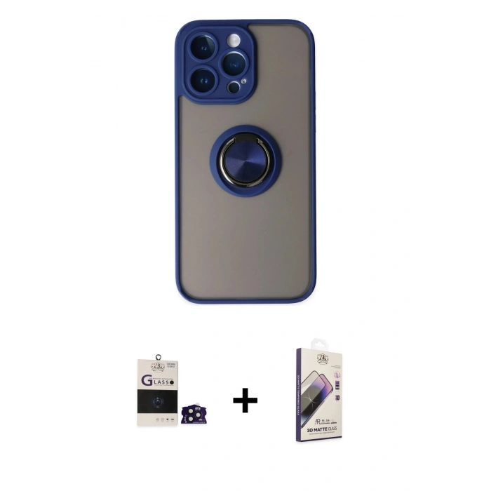 MARSİLYAN™- iPhone 14 Pro Max Kılıf Yörünge Çizgi - Siyah Bilvis 3D Mat Cam Ekran Koruyucu + Bilvis Titan Kamera Lens - DNMR