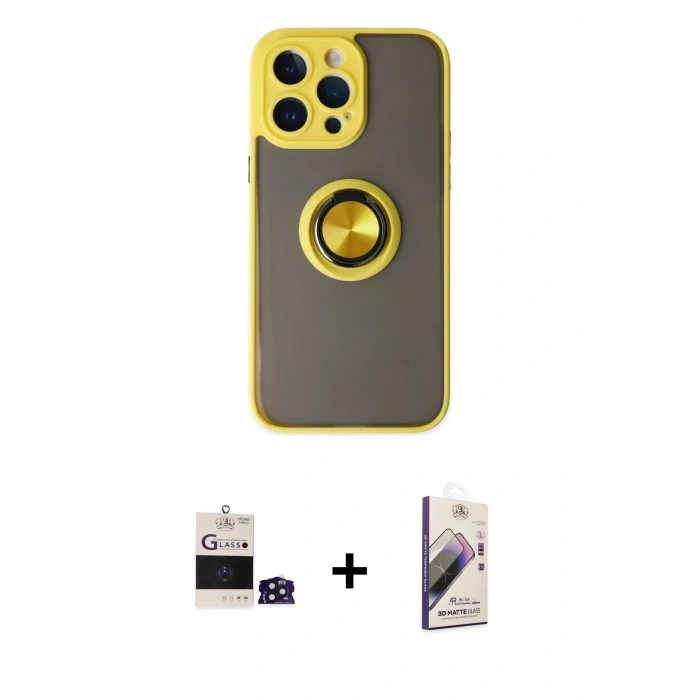 MARSİLYAN™- iPhone 14 Pro Max Kılıf Yörünge Çizgi - Siyah Bilvis 3D Mat Cam Ekran Koruyucu + Bilvis Titan Kamera Lens - DNMR
