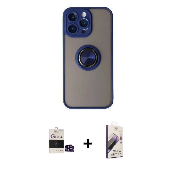 MARSİLYAN™- iPhone 14 Pro Max Kılıf Yörünge Çizgi - Siyah Bilvis 3D Mat Cam Ekran Koruyucu + Bilvis Titan Kamera Lens - SH