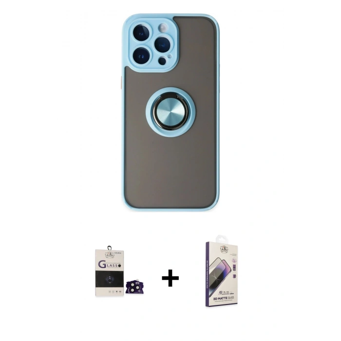 MARSİLYAN™- iPhone 14 Pro Max Kılıf Yörünge Çizgi - Siyah Bilvis 3D Mat Cam Ekran Koruyucu + Bilvis Titan Kamera Lens - SH