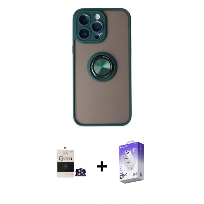 MARSİLYAN™- iPhone 14 Pro Max Kılıf Yörünge Çizgi - Siyah Bilvis 5in1 3D Magic Cam Ekran Koruyucu + Bilvis Titan Kamera Lens - GD
