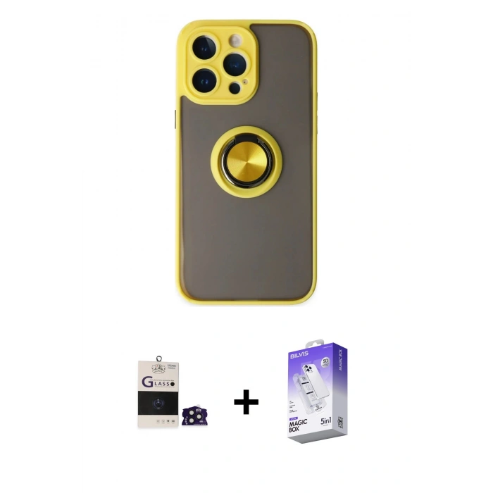 MARSİLYAN™- iPhone 14 Pro Max Kılıf Yörünge Çizgi - Siyah Bilvis 5in1 3D Magic Cam Ekran Koruyucu + Bilvis Titan Kamera Lens - DNMR