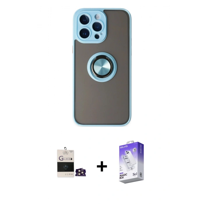 MARSİLYAN™- iPhone 14 Pro Max Kılıf Yörünge Çizgi - Siyah Bilvis 5in1 3D Magic Cam Ekran Koruyucu + Bilvis Titan Kamera Lens - GD
