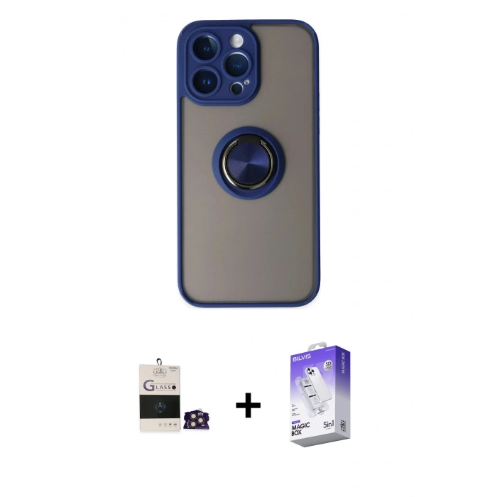 MARSİLYAN™- iPhone 14 Pro Max Kılıf Yörünge Çizgi - Siyah Bilvis 5in1 3D Magic Cam Ekran Koruyucu + Bilvis Titan Kamera Lens - GD