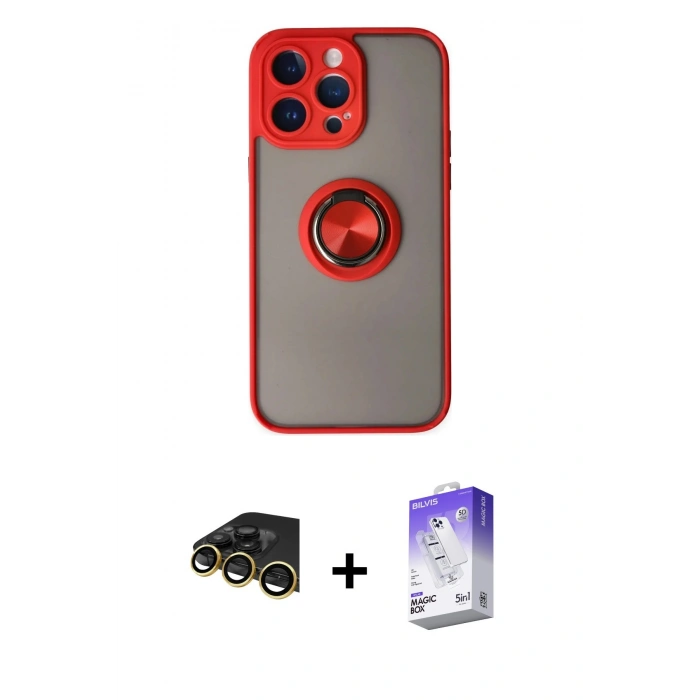 MARSİLYAN™- iPhone 14 Pro Max Kılıf Yörünge Çizgi - Siyah Bilvis 5in1 3D Magic Cam Ekran Koruyucu + Raze Metal Kamera Lens - GD