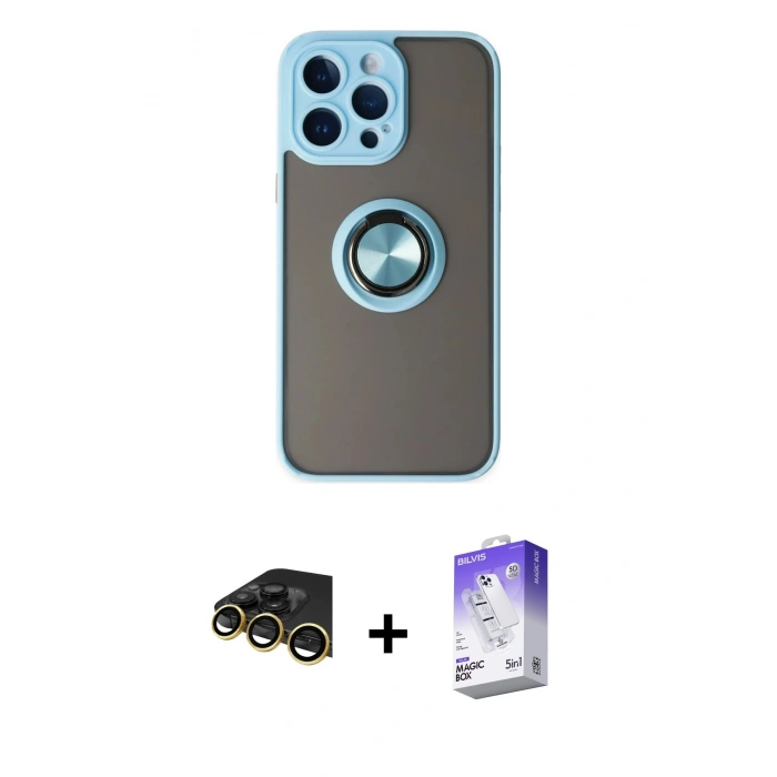 MARSİLYAN™- iPhone 14 Pro Max Kılıf Yörünge Çizgi - Siyah Bilvis 5in1 3D Magic Cam Ekran Koruyucu + Raze Metal Kamera Lens - GD