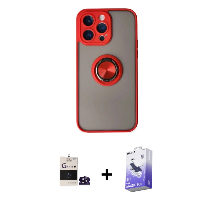 MARSİLYAN™- iPhone 14 Pro Max Kılıf Yörünge Çizgi - Siyah Bilvis 5in1 5D Magic Hayalet Cam Ekran Koruyucu + Bilvis Titan Kamera Lens - DNMR