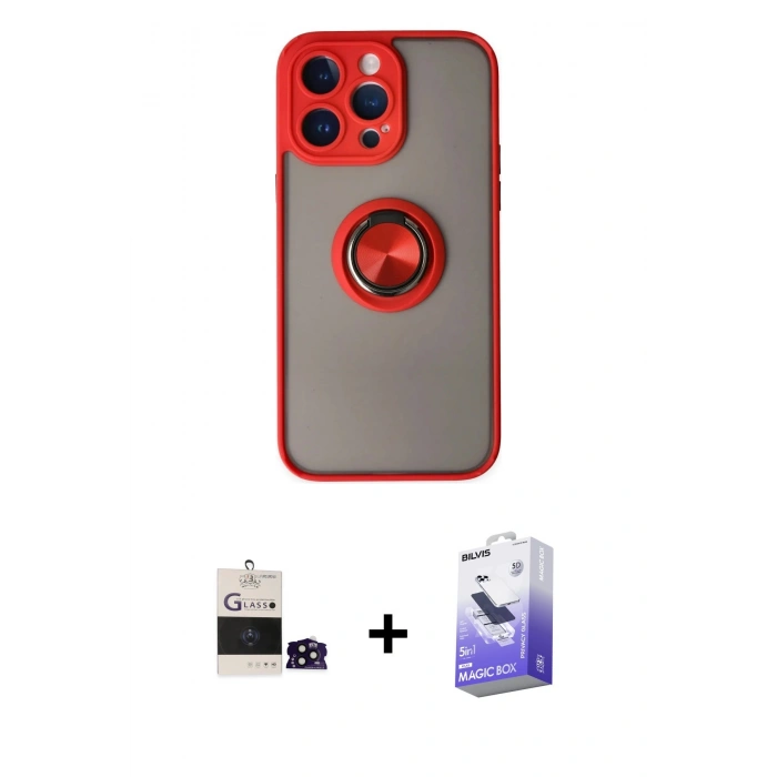 MARSİLYAN™- iPhone 14 Pro Max Kılıf Yörünge Çizgi - Siyah Bilvis 5in1 5D Magic Hayalet Cam Ekran Koruyucu + Bilvis Titan Kamera Lens - SH