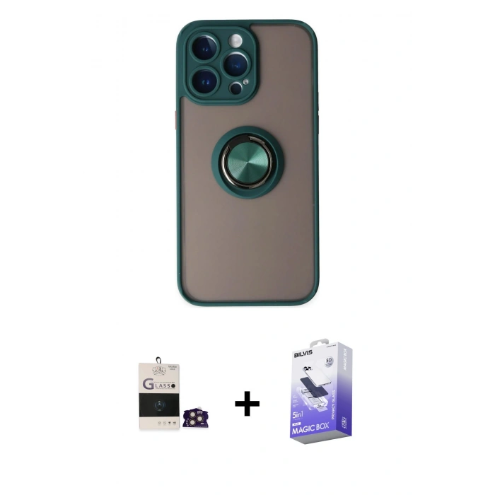 MARSİLYAN™- iPhone 14 Pro Max Kılıf Yörünge Çizgi - Siyah Bilvis 5in1 5D Magic Hayalet Cam Ekran Koruyucu + Bilvis Titan Kamera Lens - GD